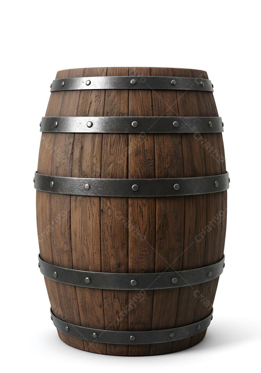 Foto Barril de Madeira Antigo com Aros de Metal Fundo Branco