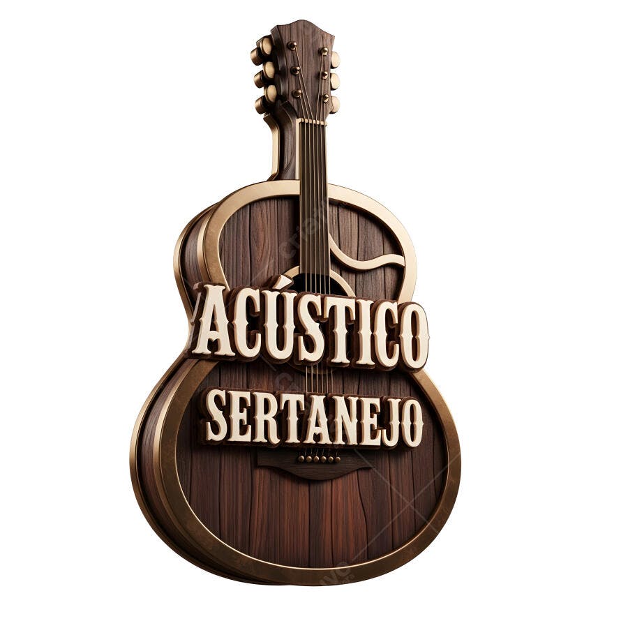 Logo Acústico Sertanejo Violão Madeira 3D Fundo Branco