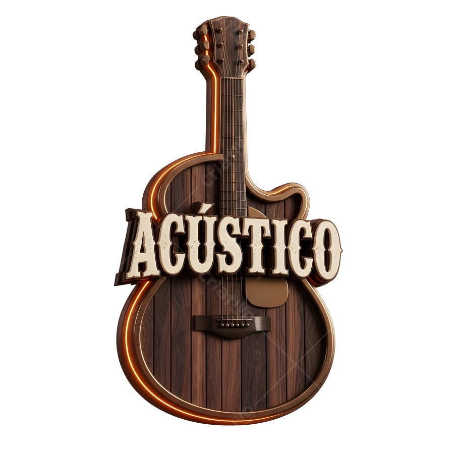 Logo Acústico Guitarra Madeira Estilo Vintage Neon