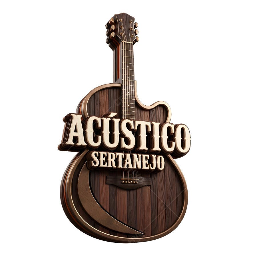 Logo Acústico Sertanejo Guitarra Madeira 3D