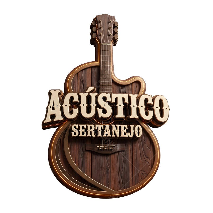 Logo Acústico Sertanejo Violão Madeira Estilo Vintage