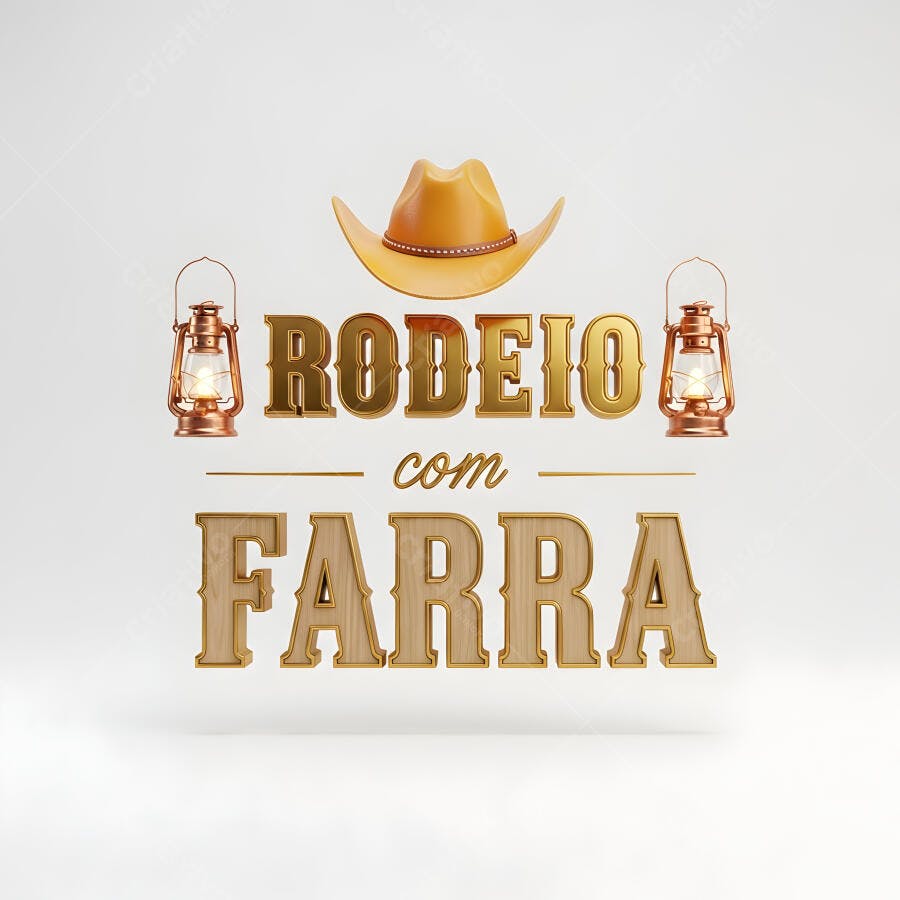 Rodeio com Farra Tipografia Chapéu de Cowboy Lampiões 3D