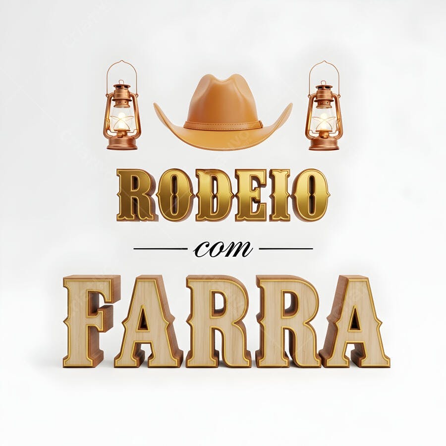 Rodeio com Farra Chapéu de Cowboy Lampiões Fundo Branco