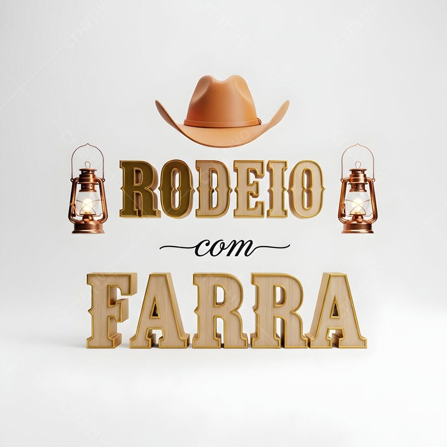 Rodeio com Farra Chapéu de Cowboy Lampiões Fundo Branco
