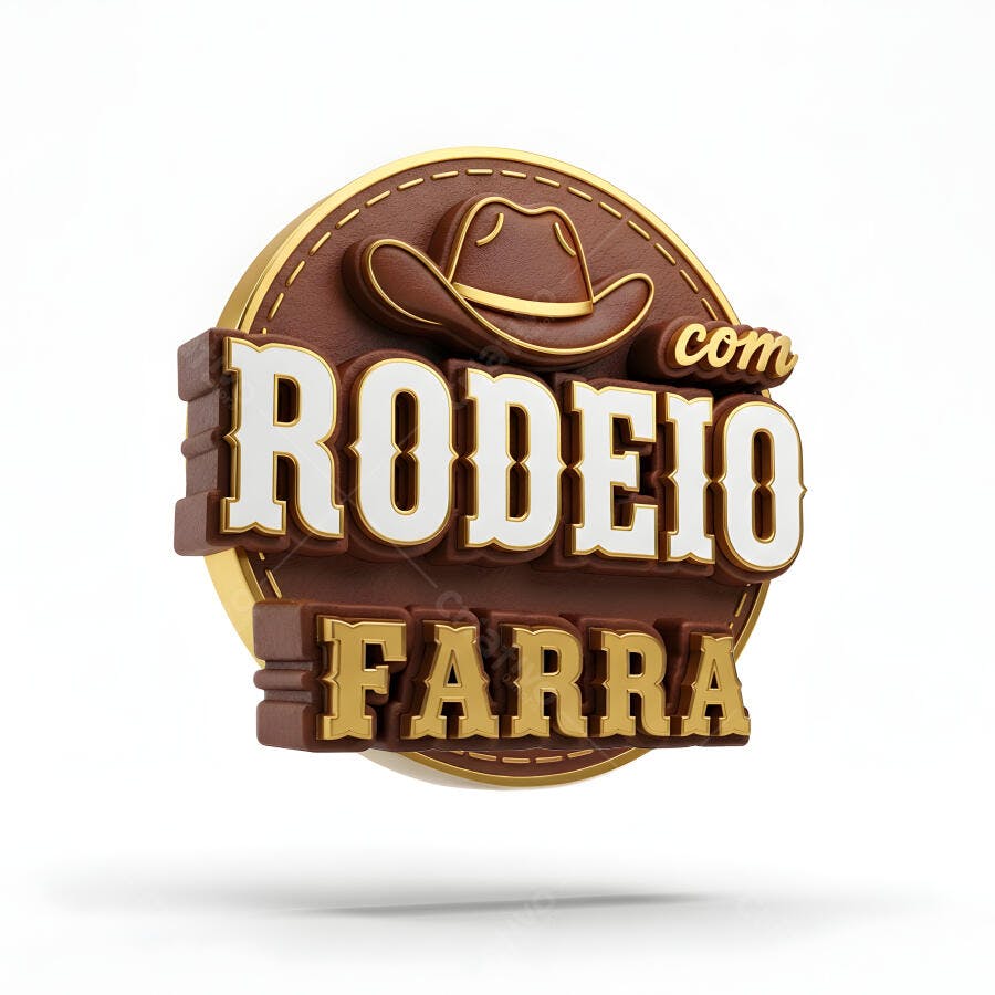 Logo Rodeio com Farra 3D Chapéu de Cowboy Marrom