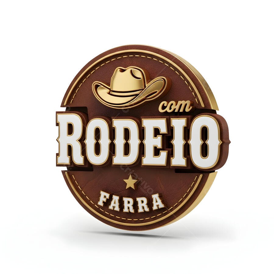 Logo Rodeio Festa Country Chapéu Cowboy 3D Marrom Dourado