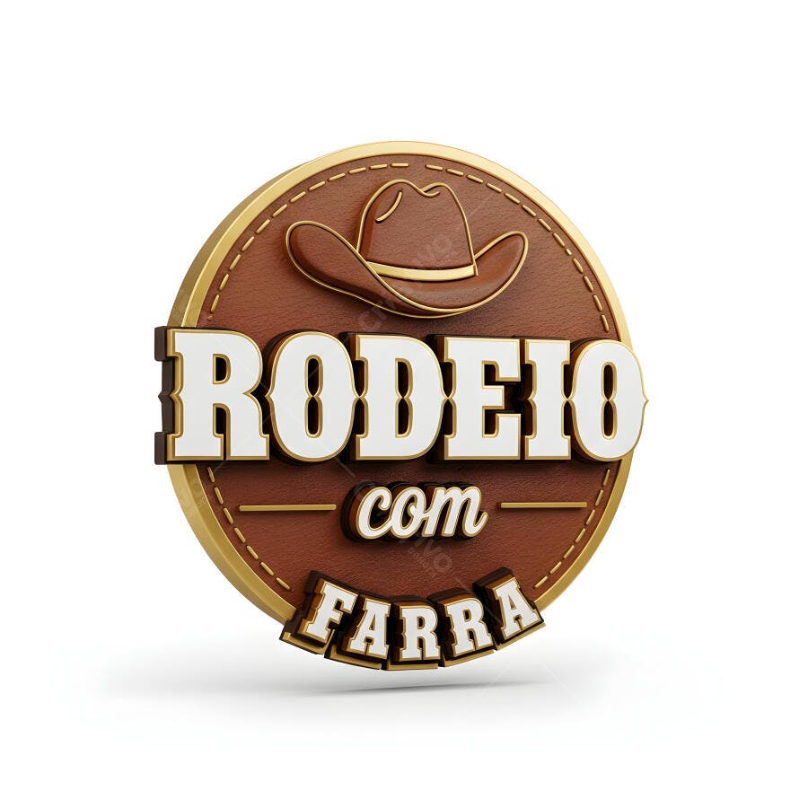 Logo Rodeio com Farra Chapéu de Cowboy 3D Marrom