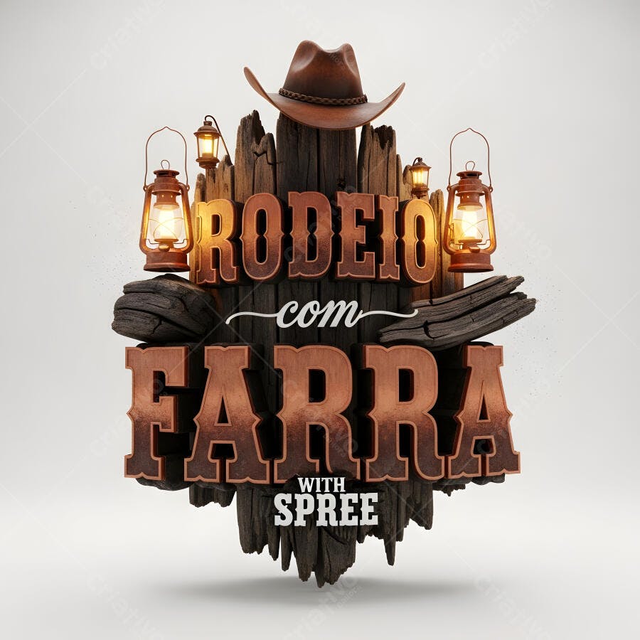 Logo Rodeio com Farra Chapéu de Cowboy Lanternas Rústico