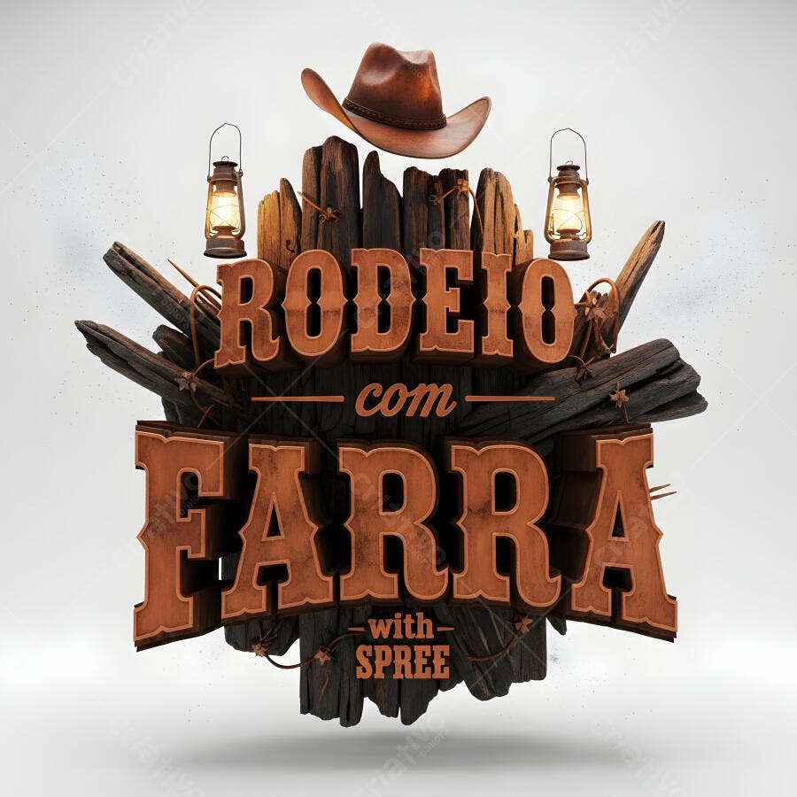 Rodeio com Farra Logo 3D Chapéu Cowboy Lampiões