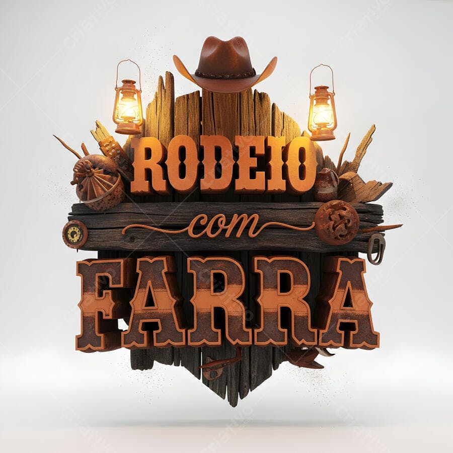 Rodeio com Farra Logo 3D Estilo Rústico Festa Junina