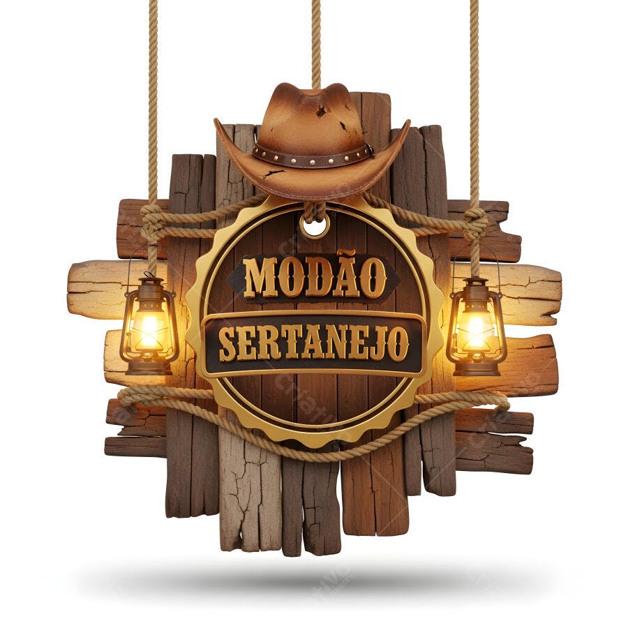 Logo Modão Sertanejo Chapéu de Cowboy e Lampiões Rústicos