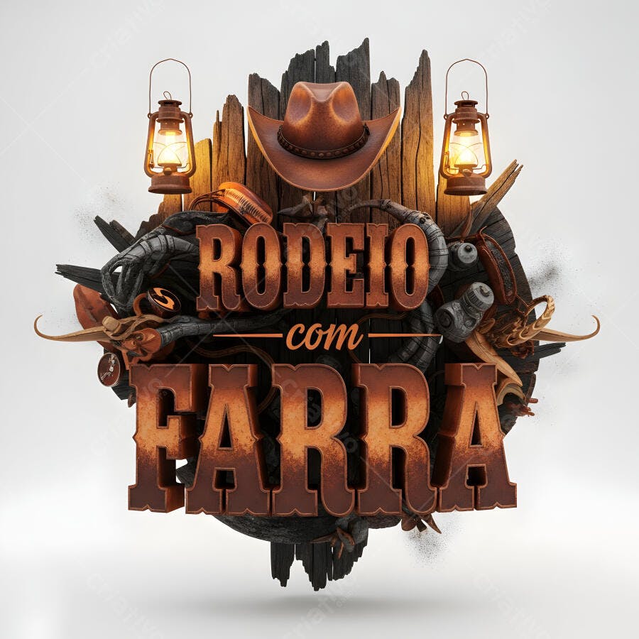 Logo Rodeio com Farra Chapéu Lampiões Estilo Country