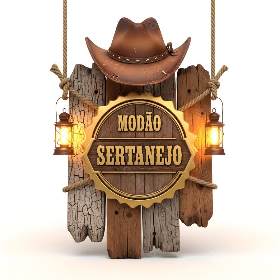 Modão Sertanejo Placa Rústica Chapéu de Cowboy Lampiões
