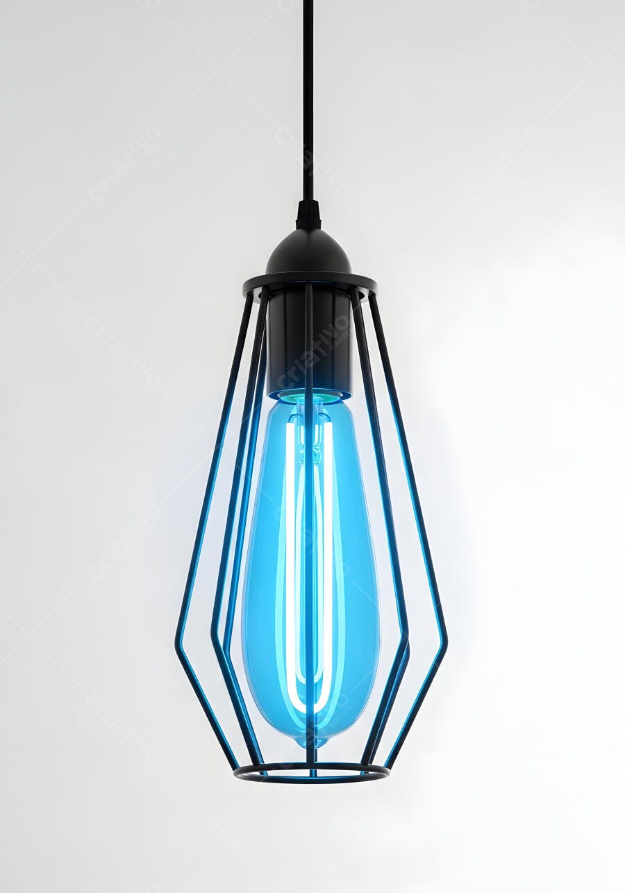 Foto Lâmpada Filamento Azul Gaiola Pendente Minimalista