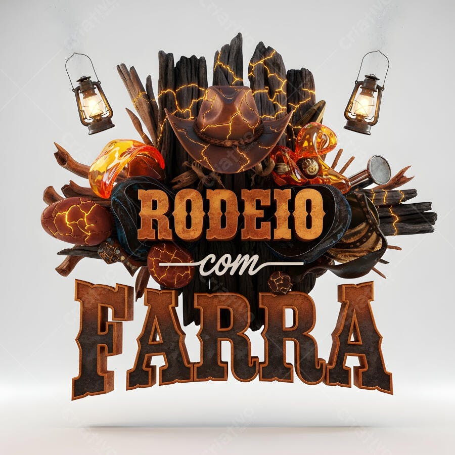 Rodeio com Farra Logo 3D Chapéu de Cowboy Lampiões