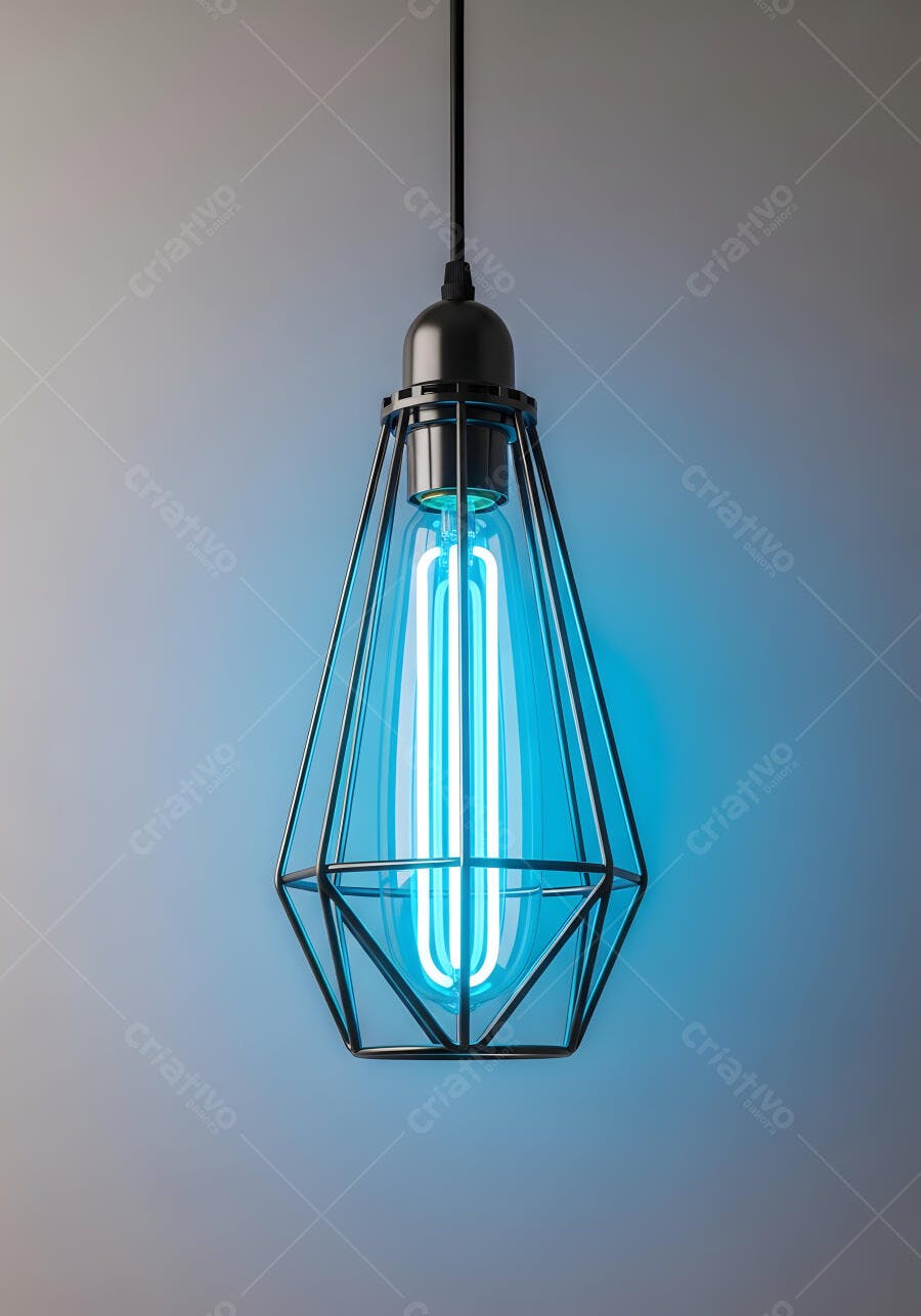 Foto Lâmpada Pendente Neon Azul Estilo Industrial