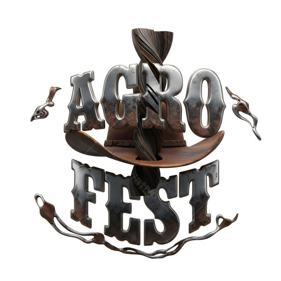 Logo Agro Fest 3D Metal Rústico Evento Agrícola
