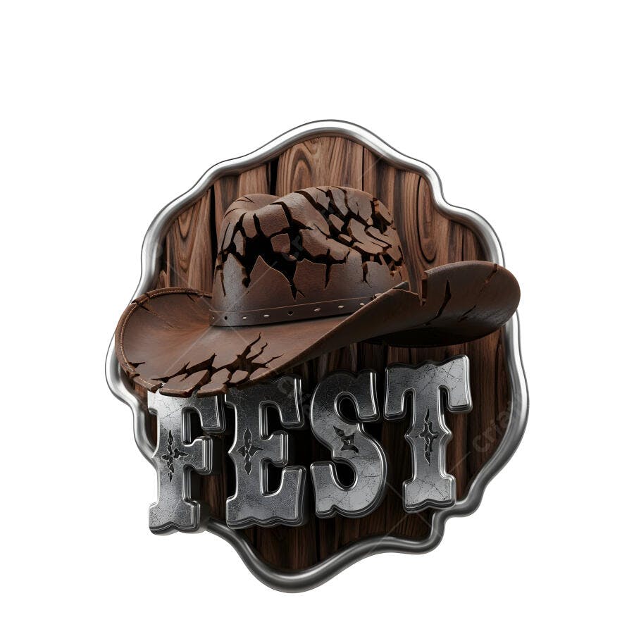 Logo Chapéu Cowboy Rústico FEST Madeira Metal 3D