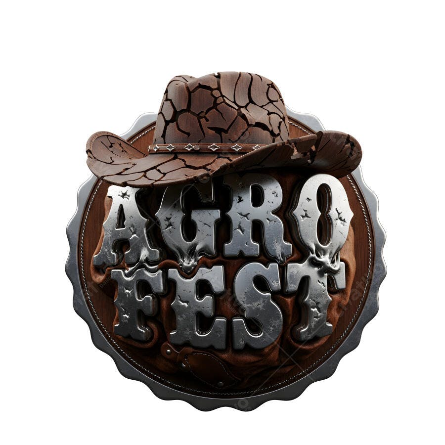 Logo Agrofest Chapéu de Cowboy Textura Metálica Marrom