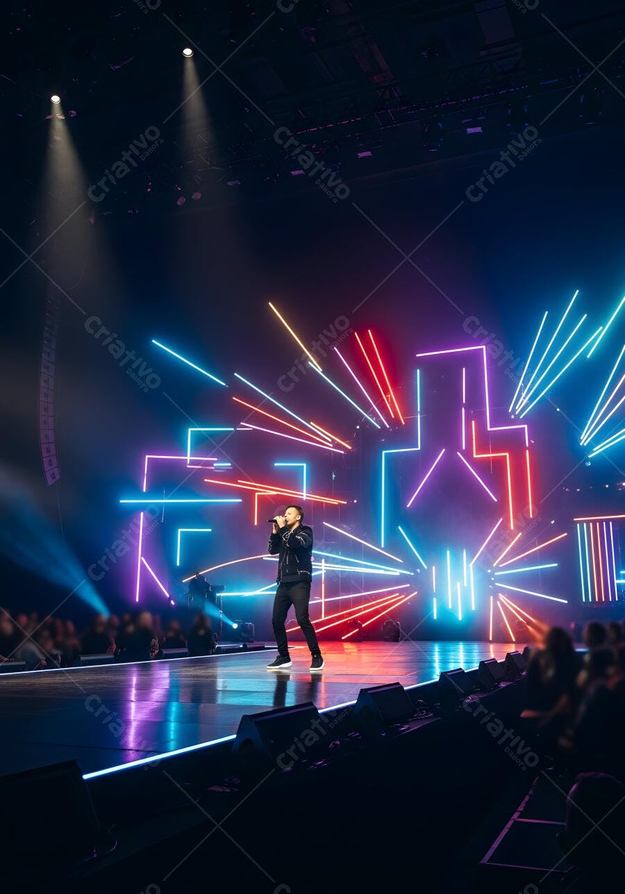 Foto Cantor Masculino Palco Show Luzes Neon Coloridas