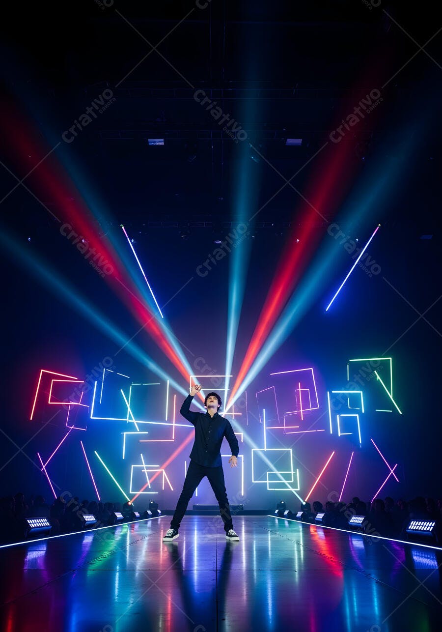 Foto Homem Palco Iluminação Neon Colorida Show Evento