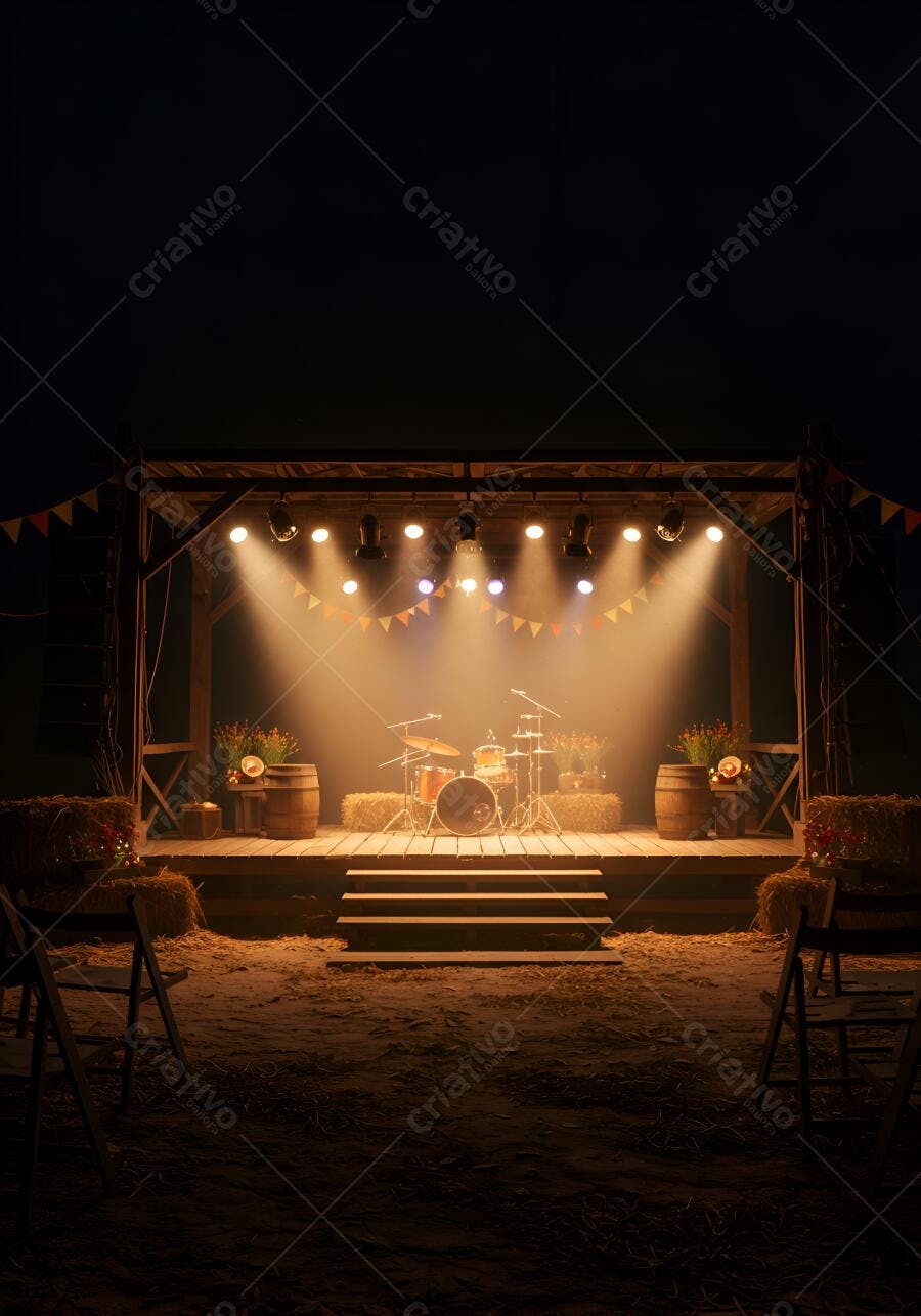 Foto Palco Festa Junina Caipira com Bateria Iluminada Noite