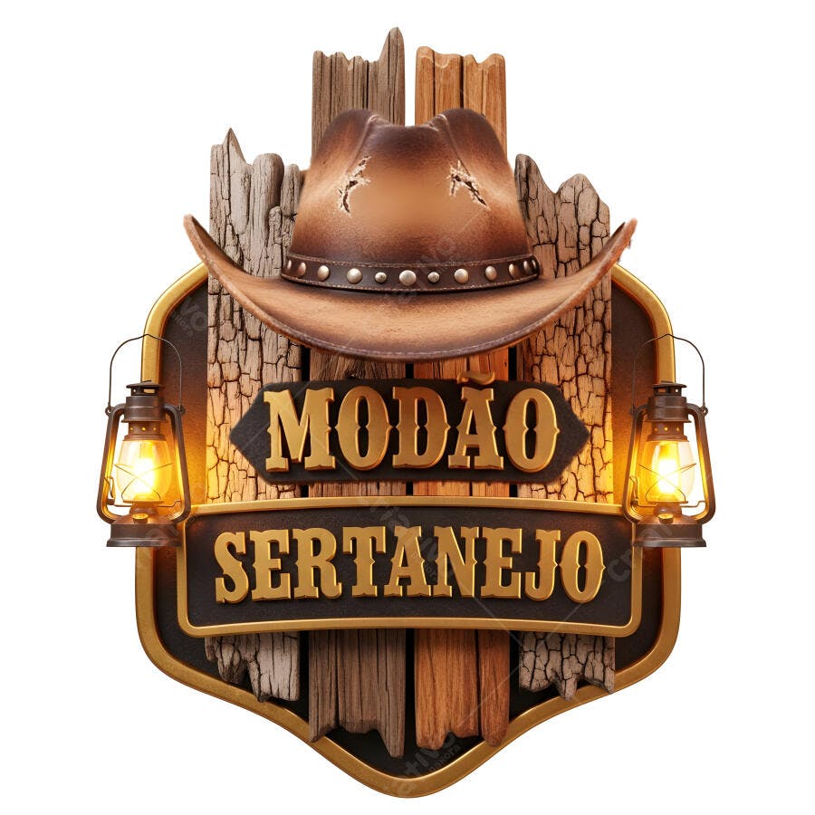 Logo Modão Sertanejo Chapéu de Cowboy e Lampiões Rústico