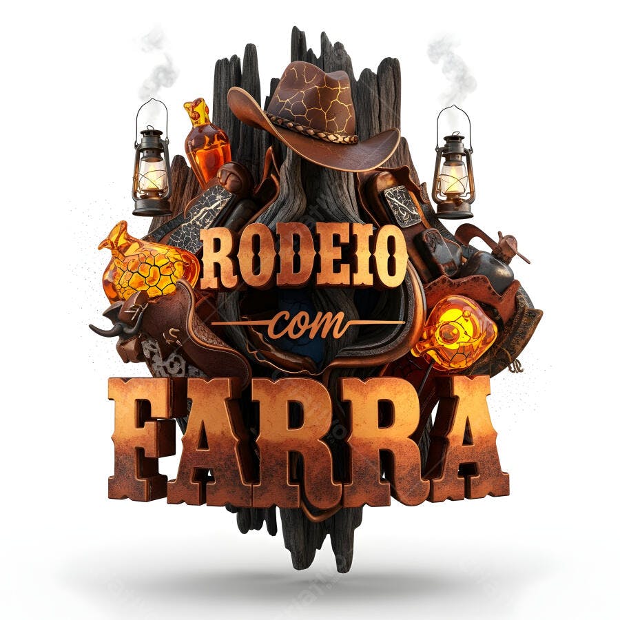 Rodeio com Farra Logo 3D Chapéu de Cowboy Lampiões