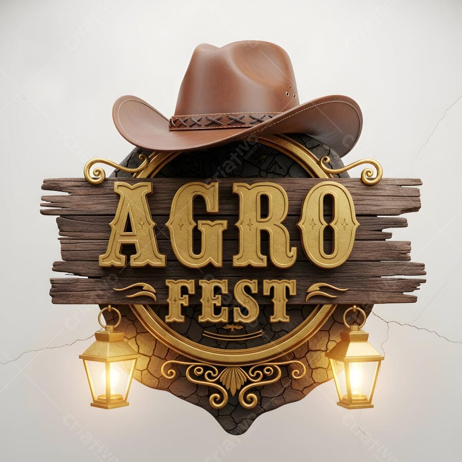 Logo Agro Fest Chapéu de Cowboy e Lanternas Rústicas