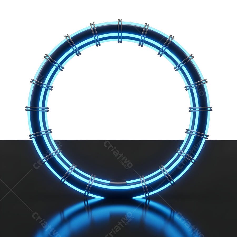 Foto Círculo Neon Azul Brilhante Fundo Preto e Branco