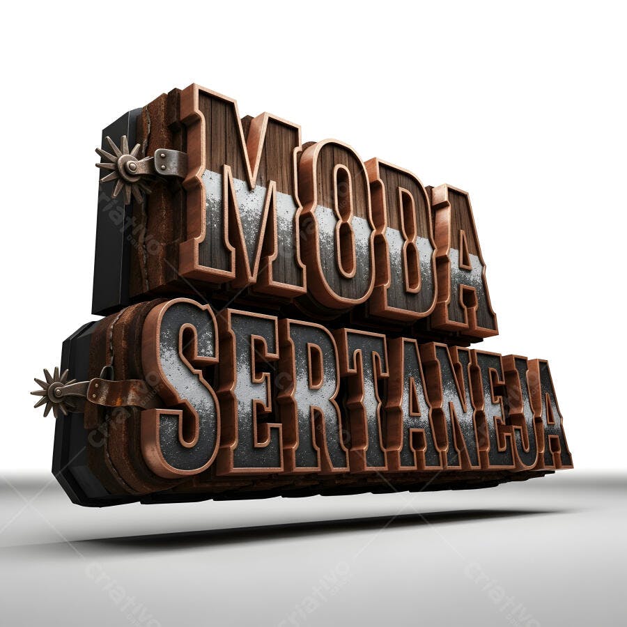 Texto 3D Moda Sertaneja Estilo Rústico Metal e Madeira