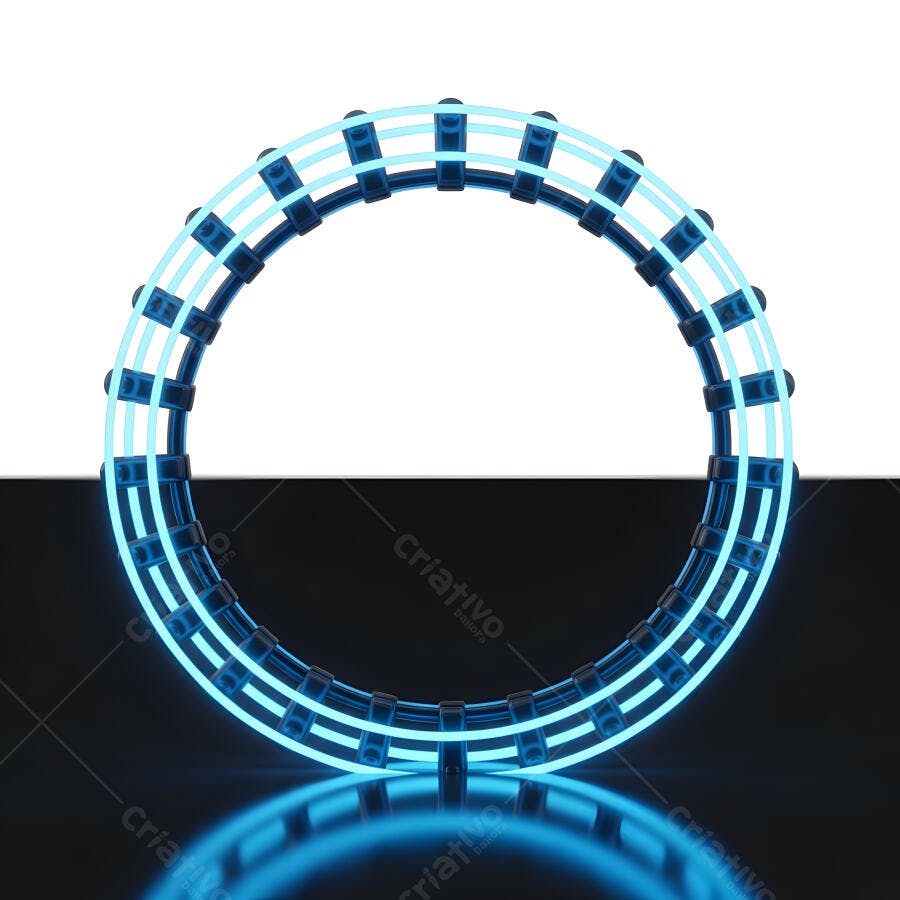 Círculo Neon Azul Brilhante Fundo Escuro Abstrato