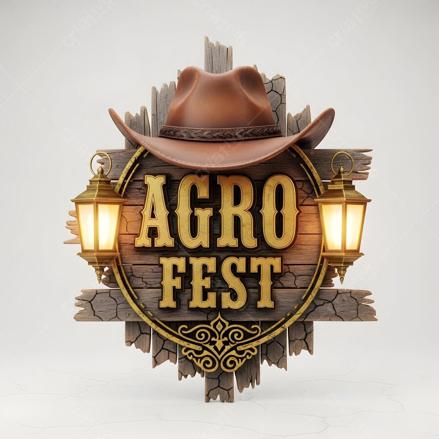 Logo Agro Fest Chapéu de Cowboy Rústico com Lanternas