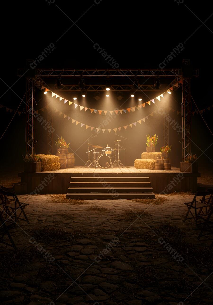 Foto Palco Festa Junina com Bateria e Decoração Caipira