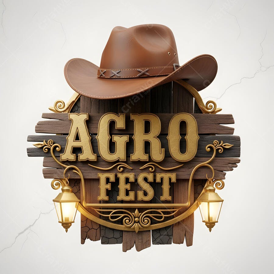 Logo Agro Fest Chapéu de Cowboy Rústico com Lanternas