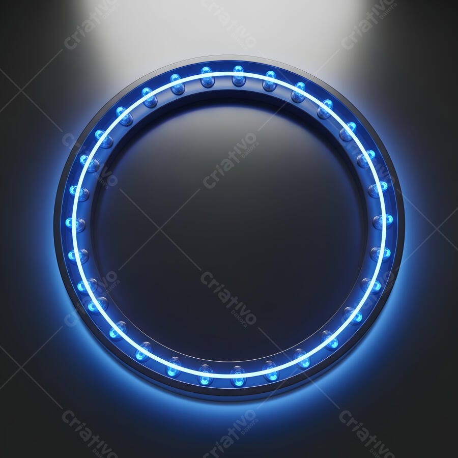 Círculo Neon Azul Escuro Brilhante Fundo Preto Renderização 3D
