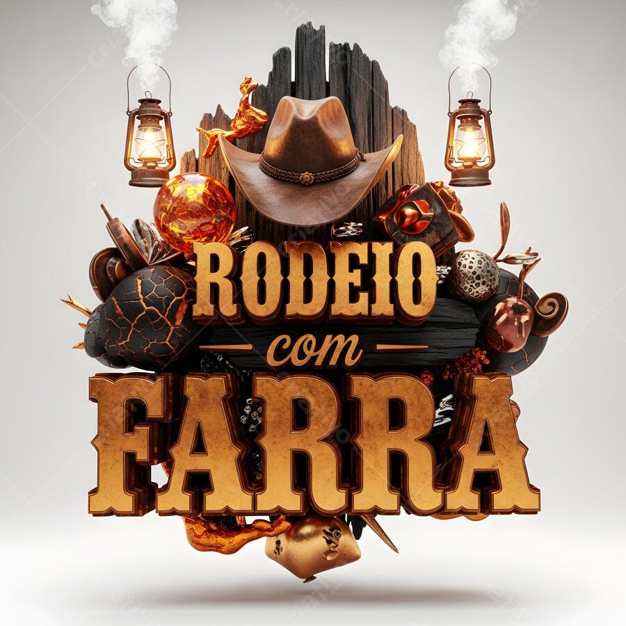 Rodeio com Farra Arte 3D Chapéu de Cowboy Lampiões Fumaça