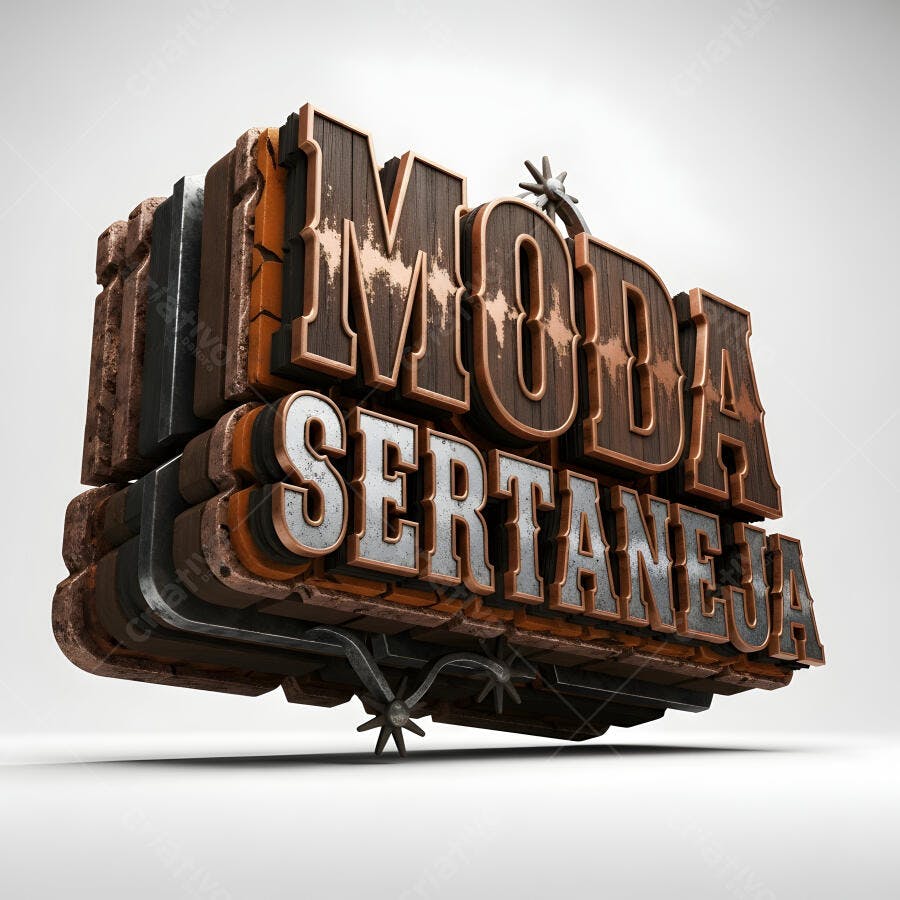 Logo 3D Moda Sertaneja Estilo Rústico Metal e Madeira