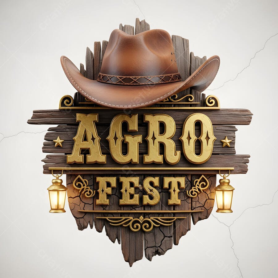 Logo Agro Fest Chapéu de Cowboy Rústico Madeira