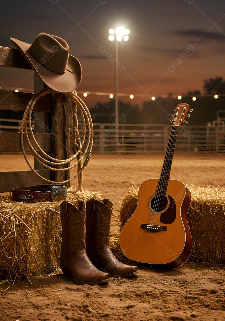 Foto Chapéu Bota Viola Rodeio Festa Country Fundo Escuro