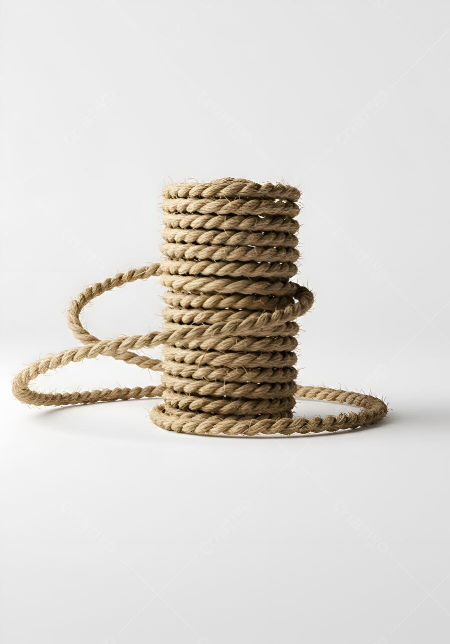 Foto Corda de Sisal Enrolada Fundo Branco Minimalista