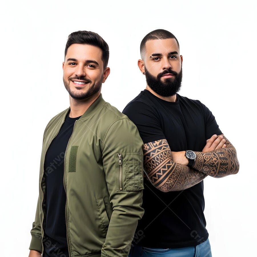 Foto Dois Homens Jovens Sorrindo Pessoas Felizes Fundo Branco