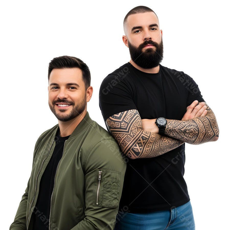 Foto Homens Barba Sorrindo Braços Cruzados Estúdio Branco