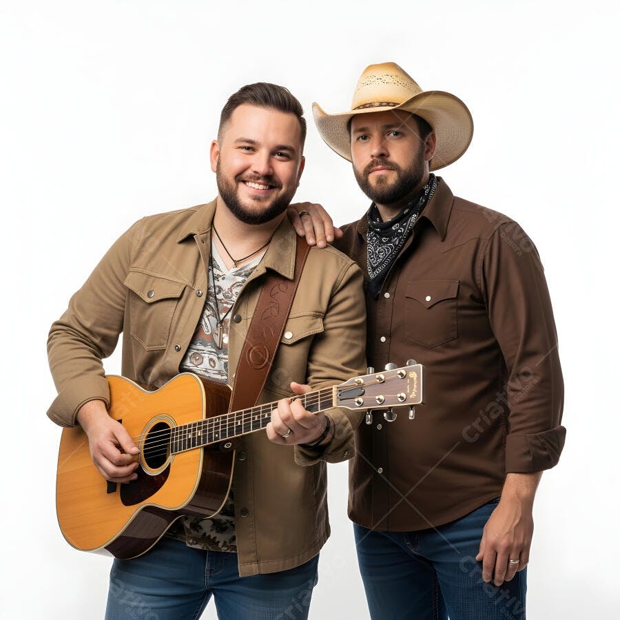 Foto Homens Músicos Country Violão Chapéu de Cowboy