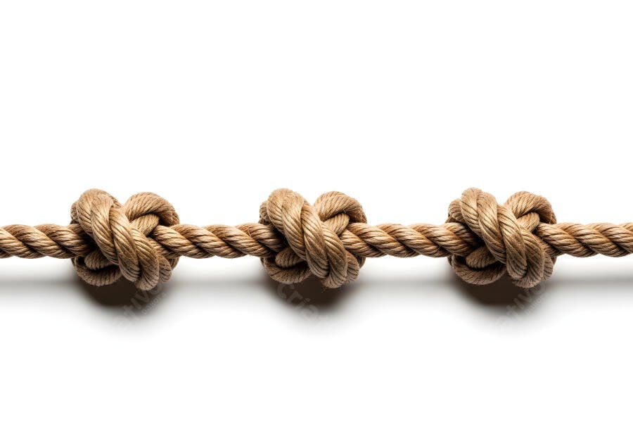 Foto Corda com Nós Alinhados Fundo Branco Isolado