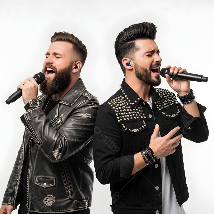 Foto Cantores Sertanejos Masculinos Dupla Cantando Microfone