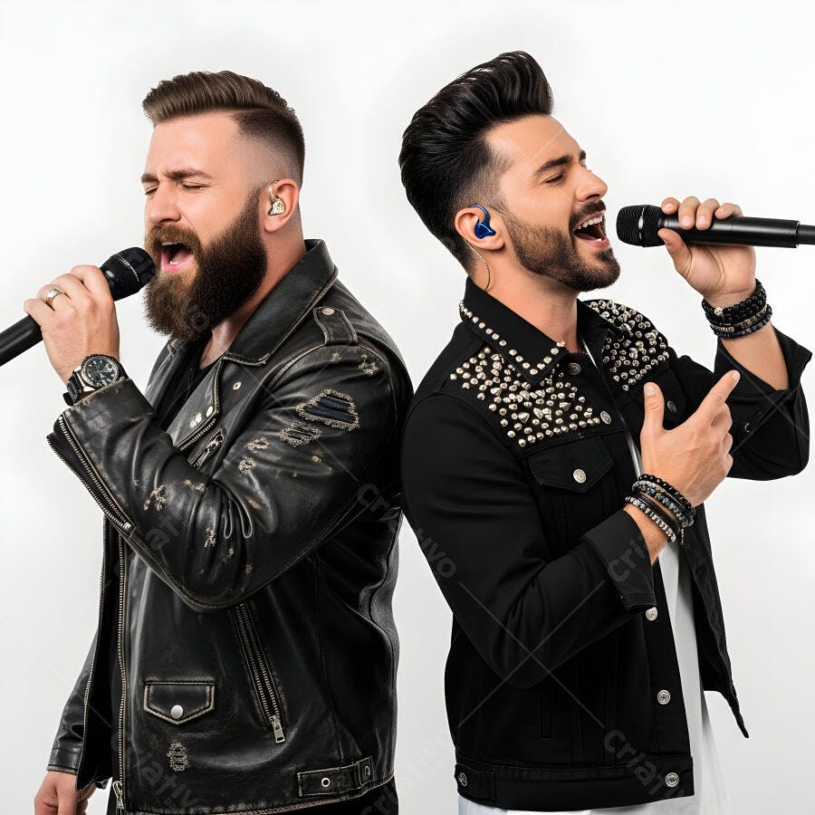 Foto Dupla Sertaneja Cantando Microfone Palco Show