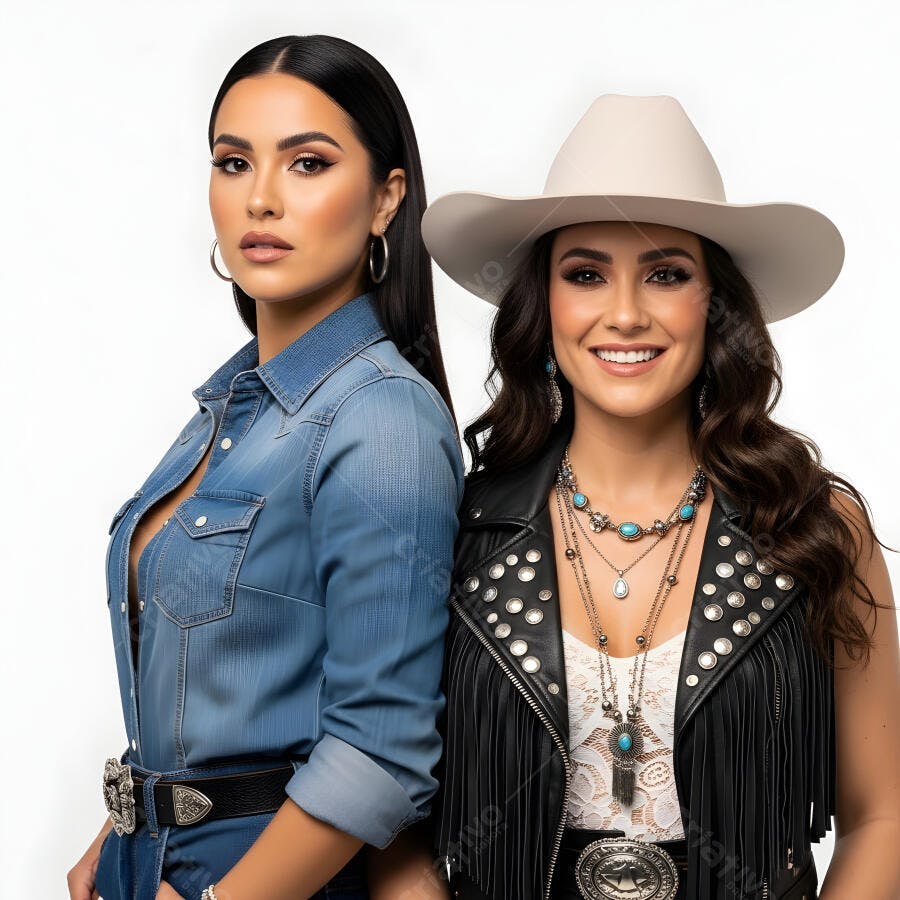 Foto Duas Mulheres Sertanejas Sorrindo Estilo Country Studio