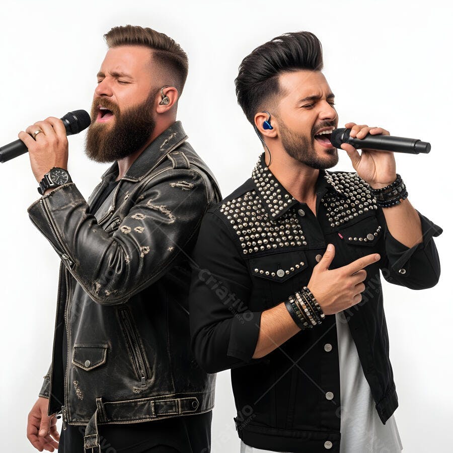 Foto Cantores Sertanejos Masculinos Dupla Microfone Estúdio