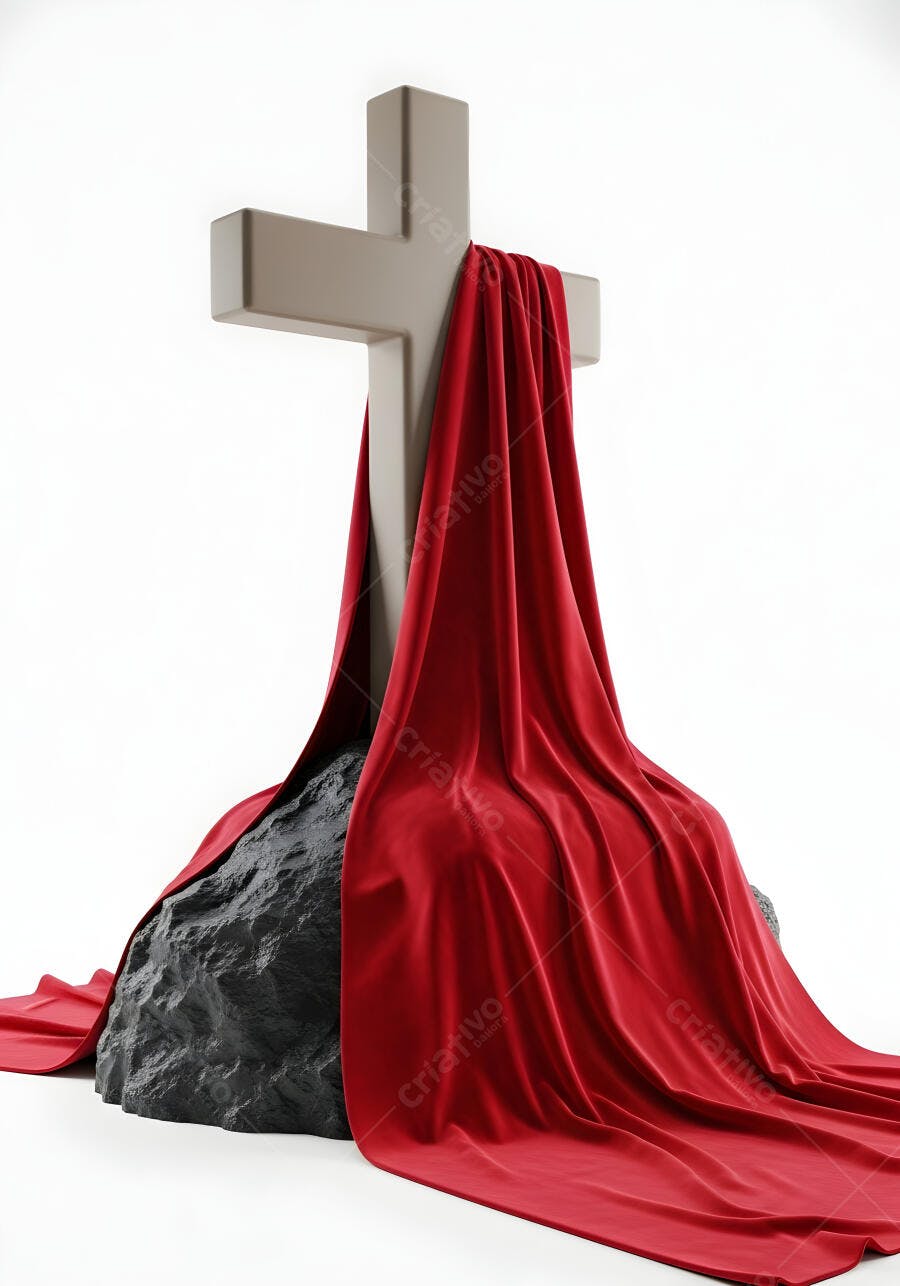 Foto Cruz de Cristo com Manto Vermelho sobre Rocha